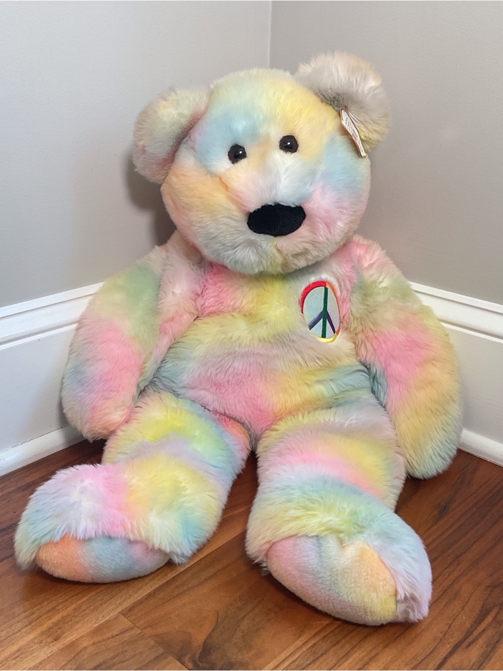 Ty Peace Bear Extra Large 28” Beanie Baby Tie Dye Tag Attached